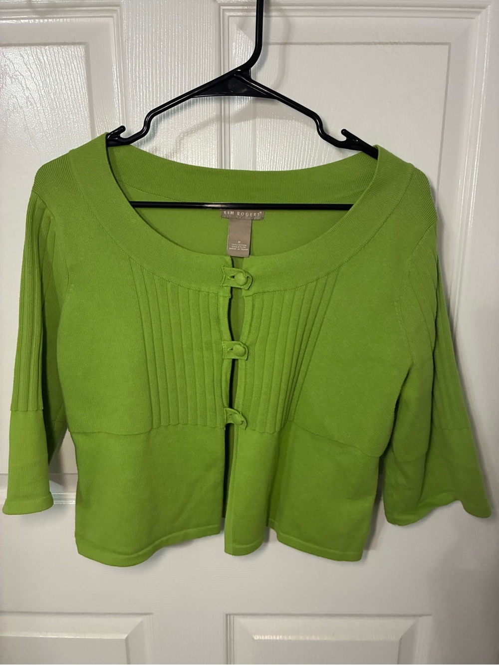 Kim Rogers Bright Green Cropped Button-Front Cardigan